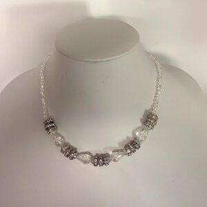 CJ Clear Bead Necklace Rhinestone Spacer Beads Lobster Clasp Adjustable Elegant